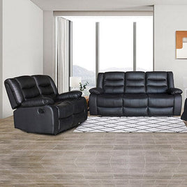 3+2 Seater Recliner Sofa In Faux Leather Lounge Couch in Black Furniture Kings Warehouse 
