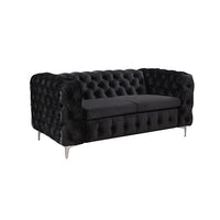 3+2 Seater Sofa Classic Button Tufted Lounge in Black Velvet Fabric with Metal Legs Furniture Kings Warehouse 