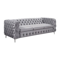 3+2 Seater Sofa Classic Button Tufted Lounge in Grey Velvet Fabric with Metal Legs Furniture Kings Warehouse 