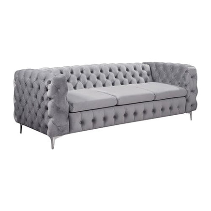 3+2 Seater Sofa Classic Button Tufted Lounge in Grey Velvet Fabric with Metal Legs Furniture Kings Warehouse 