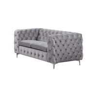 3+2 Seater Sofa Classic Button Tufted Lounge in Grey Velvet Fabric with Metal Legs Furniture Kings Warehouse 