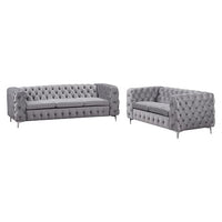 3+2 Seater Sofa Classic Button Tufted Lounge in Grey Velvet Fabric with Metal Legs Furniture Kings Warehouse 