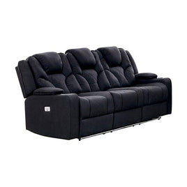 3+2+1 Seater Electric Recliner Stylish Rhino Fabric Black Lounge Armchair with LED Features Furniture Kings Warehouse 