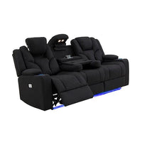 3+2+1 Seater Electric Recliner Stylish Rhino Fabric Black Lounge Armchair with LED Features Furniture Kings Warehouse 