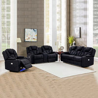 3+2+1 Seater Electric Recliner Stylish Rhino Fabric Black Lounge Armchair with LED Features Furniture Kings Warehouse 