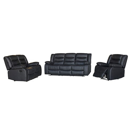 3+2+1 Seater Recliner Sofa In Faux Leather Lounge Couch in Black Furniture Kings Warehouse 