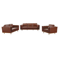 3+2+1 Seater Sofa Brown Leather Lounge Set for Living Room Couch with Wooden Frame