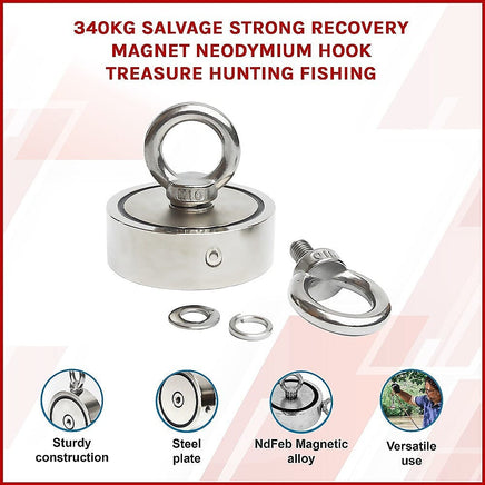 340Kg Salvage Strong Recovery Magnet Neodymium Hook Treasure Hunting Fishing Gift & Novelty Kings Warehouse 