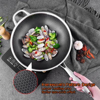 34cm 304 Stainless Steel Non-Stick Stir Fry Cooking Kitchen Honeycomb Wok Pan with Lid Home & Garden Kings Warehouse 
