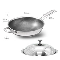 34cm 304 Stainless Steel Non-Stick Stir Fry Cooking Kitchen Honeycomb Wok Pan with Lid Home & Garden Kings Warehouse 