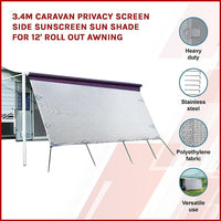 3.4m Caravan Privacy Screen Side Sunscreen Sun Shade for 12' Roll Out Awning Kings Warehouse 