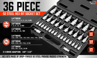 36-Piece Hex Bit Socket Set, SAE and Metric Sizes, S2 Steel Hex Bits, Chrome Vanadium Steel Sockets and Adapters with Storage Case Tools Kings Warehouse 