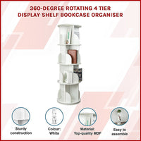 360-degree Rotating 4 Tier Display Shelf Bookcase Organiser Furniture Kings Warehouse 