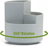 360 degree rotating multi-functional pen holder with 3 separate layer for office desk organiser (Grey)