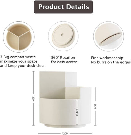360 degree rotating multi-functional pen holder with 3 separate layer for office desk organiser (White) Kings Warehouse 