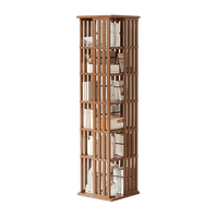 360 Rotating Bookshelf Bamboo Storage Display Rack Shelving in Dark Wood Furniture Kings Warehouse 