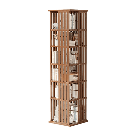 360 Rotating Bookshelf Bamboo Storage Display Rack Shelving in Dark Wood Furniture Kings Warehouse 
