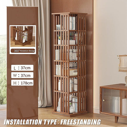 360 Rotating Bookshelf Bamboo Storage Display Rack Shelving in Dark Wood Furniture Kings Warehouse 