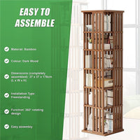 360 Rotating Bookshelf Bamboo Storage Display Rack Shelving in Dark Wood Furniture Kings Warehouse 