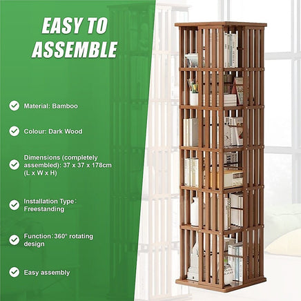 360 Rotating Bookshelf Bamboo Storage Display Rack Shelving in Dark Wood Furniture Kings Warehouse 