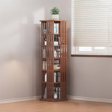 360 Rotating Bookshelf Bamboo Storage Display Rack Shelving in Dark Wood Furniture Kings Warehouse 