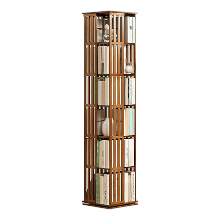 360 Rotating Bookshelf Bamboo Storage Display Rack Shelving in Dark Wood Furniture Kings Warehouse 