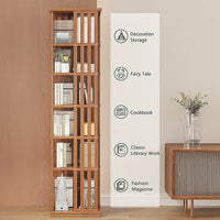 360 Rotating Bookshelf Bamboo Storage Display Rack Shelving in Dark Wood Furniture Kings Warehouse 