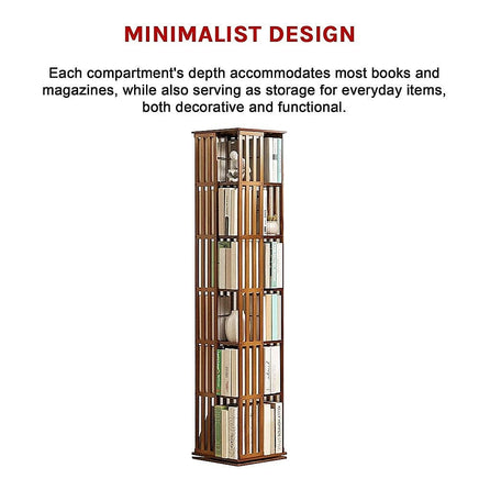 360 Rotating Bookshelf Bamboo Storage Display Rack Shelving in Dark Wood Furniture Kings Warehouse 