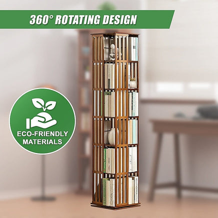 360 Rotating Bookshelf Bamboo Storage Display Rack Shelving in Dark Wood Furniture Kings Warehouse 
