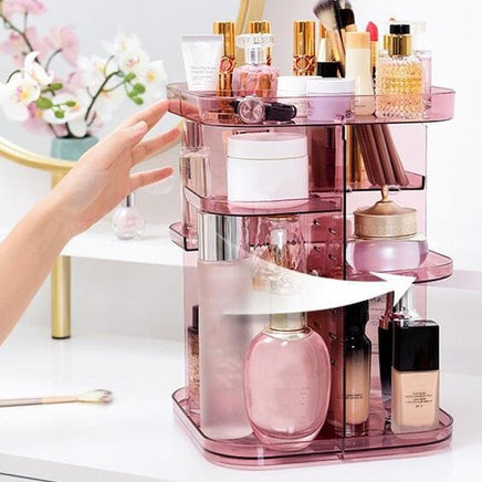 360 Rotating Large Capacity Makeup Organizer for Bedroom and Bathroom (Pink) Boxing Day Bash Kings Warehouse 