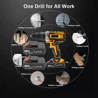 36VF BRUSHLESS HEAVY DUTY CORDLESS DRILL IMPACT DRIVER KIT HAMMER +2 BATTERY Box Tools Kings Warehouse 