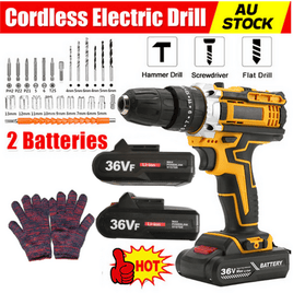 36VF BRUSHLESS HEAVY DUTY CORDLESS DRILL IMPACT DRIVER KIT HAMMER +2 BATTERY Box Tools Kings Warehouse