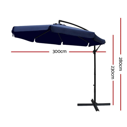 3m Outdoor Umbrella Cantilever Garden Beach Patio Navy Home & Garden Kings Warehouse 