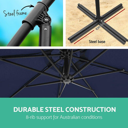 3m Outdoor Umbrella Cantilever Garden Beach Patio Navy Home & Garden Kings Warehouse 