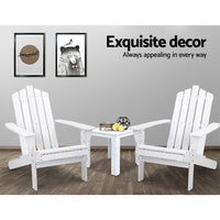 3PC Adirondack Outdoor Table and Chairs Wooden Beach Chair White Furniture Kings Warehouse 