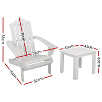 3PC Adirondack Outdoor Table and Chairs Wooden Beach Chair White Furniture Kings Warehouse 