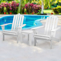 3PC Adirondack Outdoor Table and Chairs Wooden Beach Chair White Furniture Kings Warehouse 