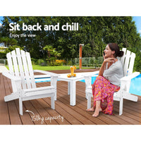 3PC Adirondack Outdoor Table and Chairs Wooden Beach Chair White Furniture Kings Warehouse 