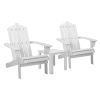3PC Adirondack Outdoor Table and Chairs Wooden Beach Chair White Furniture Kings Warehouse 