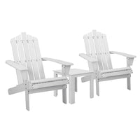 3PC Adirondack Outdoor Table and Chairs Wooden Beach Chair White