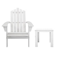 3PC Adirondack Outdoor Table and Chairs Wooden Beach Chair White Furniture Kings Warehouse 