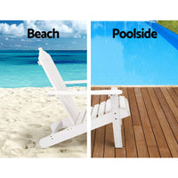 3PC Adirondack Outdoor Table and Chairs Wooden Beach Chair White Furniture Kings Warehouse 