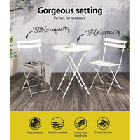 3PC Outdoor Bistro Set Steel Table and Chairs Patio Furniture White Kings Warehouse 