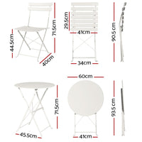 3PC Outdoor Bistro Set Steel Table and Chairs Patio Furniture White Kings Warehouse 