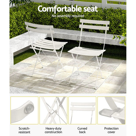 3PC Outdoor Bistro Set Steel Table and Chairs Patio Furniture White Kings Warehouse 
