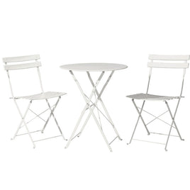 3PC Outdoor Bistro Set Steel Table and Chairs Patio Furniture White Kings Warehouse