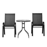 3PC Outdoor Bistro Set Table and Chairs Stackable Patio Furniture Black Furniture Kings Warehouse 