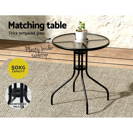 3PC Outdoor Bistro Set Table and Chairs Stackable Patio Furniture Black Furniture Kings Warehouse 