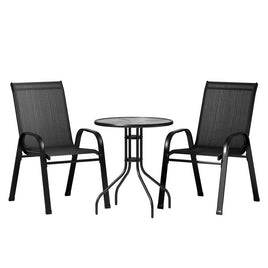 3PC Outdoor Bistro Set Table and Chairs Stackable Patio Furniture Black Furniture Kings Warehouse 