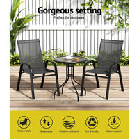 3PC Outdoor Bistro Set Table and Chairs Stackable Patio Furniture Black Furniture Kings Warehouse 